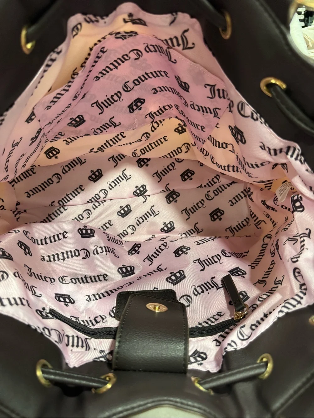 NWT Juicy Couture Cream Quilted Tote with Pink Heart Charm and Brown Trim